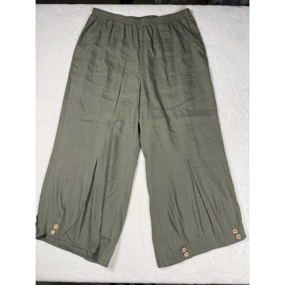 Soft Surroundings Women's Linen Blend Wide Leg Crop Pants Olive Green Size M - Picture 1 of 10